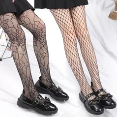 [Taxa inclusa] Meias pretas Lolita alto, Meia-calça Kawaii Long Fish Net