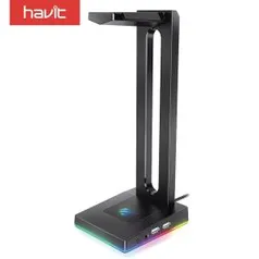 Suporte para fones de ouvido Havit th630 rgb com 3.5mm aux e 2 portas usb - R$166