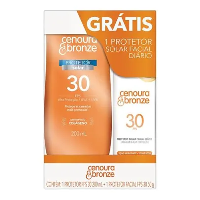 Kit Protetor Solar Cenoura & Bronze Loção FPS30 200ml E Facial FPS30