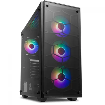 Gabinete Gamer Redragon Wheel Jack, Mid Tower, Vidro Temperado, Black, Sem fonte, Com 4 Fans RGB