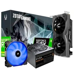 RTX 2060, 6GB, GDDR6 + Fonte EVGA 600W, 80 Plus Bronze + Cooler FAN Corsair AF120 120mm, LED Azul | R$3.799