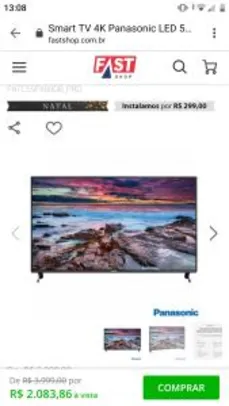 Smart TV 4K Panasonic LED 55” com HDR, Hexa Chroma Drive Plus - TC-55FX600B | R$2084