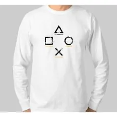 Camiseta Manga Comprida - Controle Playstation Botões - Game R$37