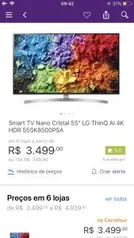 Smart TV LED 55" LG 55SK8500PSA Ultra HD 4k Wi-Fi Inteligência Artificial Prata - R$3.499