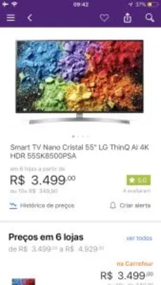 Saindo por R$ 3499: Smart TV LED 55" LG 55SK8500PSA Ultra HD 4k Wi-Fi Inteligência Artificial Prata - R$3.499 | Pelando