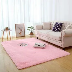 Tapete Decorativo Peludo Macio Sala e Quarto Rosa Bebê 1,00x1,40