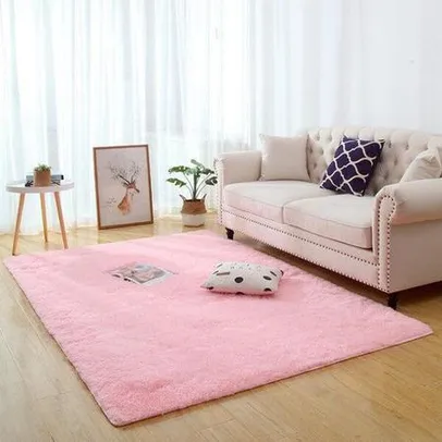 Tapete Decorativo Peludo Macio Sala e Quarto Rosa Bebê 1,00x1,40