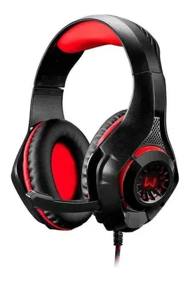 Fone de ouvido over-ear gamer Warrior Rama preto e vermelho com luz  vermelho LED