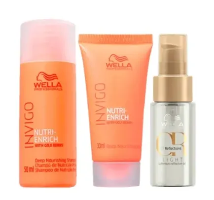 Kit Shampoo 50ml + Máscara 30ml + Óleo Oil Reflections Light 30ml Nutri-enrich Wella