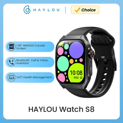 Relógio Inteligente HAYLOU S8 com Tela AMOLED Curva, Ligações Por Bluetooth e Assistente de Voz com IA