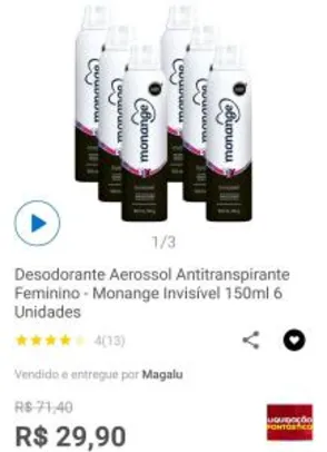 [APP] Desodorante Feminino Monange - 6 unidades - Fragrâncias | R$30