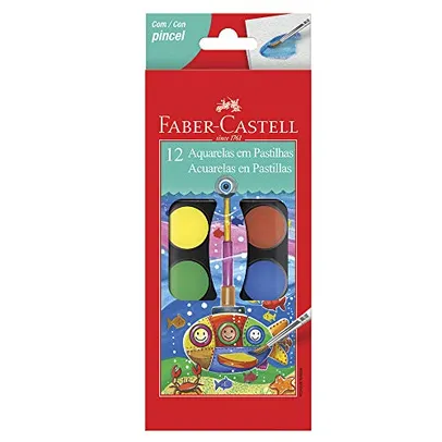 Aquarela em Pastilha com Pincel, Faber-Castell, 19.0012, 12 Cores