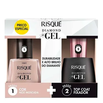 Kit Esmalte Risqué Diamond Gel Noz Moscada 9,5ml + Top Coat Fixador 9,5ml