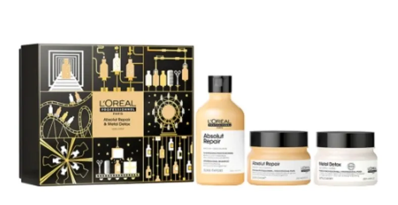 Kit lóreal professional -shampoo 300ml e máscara absolut repair 250g e máscara metal detox 250g