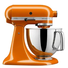 Batedeira Stand Mixer KitchenAid Artisan Honey - KEA35AH - 110V. Acompanha duas tigelas em aço inox, protetor de respingos e quatro batedores (pá plan