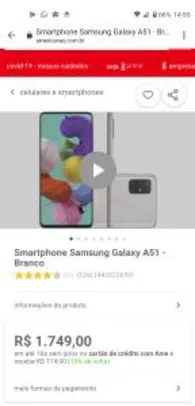 [R$1575 com Ame] Smartphone Samsung Galaxy A51 - R$1749