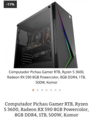 Computador pichau gamer R5 3600 + RX590