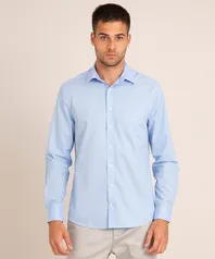 Camisa de tricoline manga longa com bolso azul claro