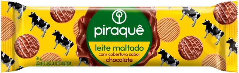 Biscoito Leite Maltado Cobertura Chocolate Piraquê Pacote 80g