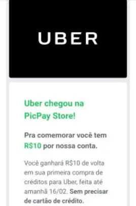 R$10 na Uber utilizando o PicPay