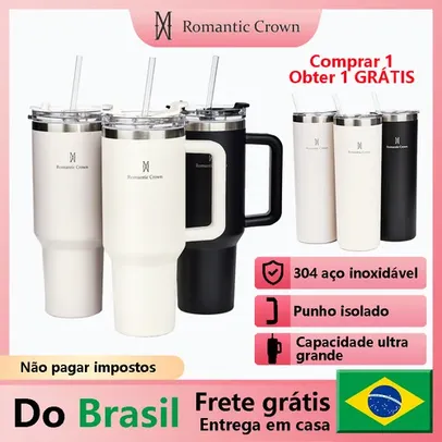 [DoBrasil/Moedas] Conjunto Copo+ Garrafa Térmica com parede dupla isolamento a vácuo 600ml e 1200ml