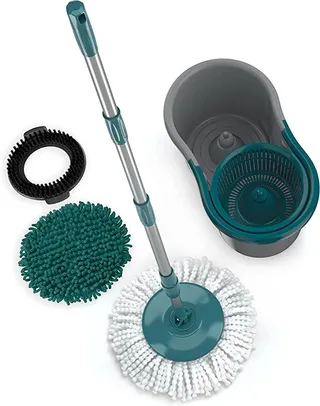 Mop FIT Giratório 3 em 1, balde com 8 Litros e 3 opções de Refis,( microfibra, tira pó e limpeza pesada) MOP9379, Flash Limp