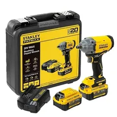 STANLEY Chave De Impacto Sem Fio 1/2 Pol. (13mm) 20V MAX* Brushless com 2 Baterias, carregador e Maleta SBW920M2K