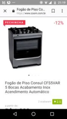 Fogão Consul 5 bocas cor Inox com mesa de vidro CFS5VAR - R$ 1334