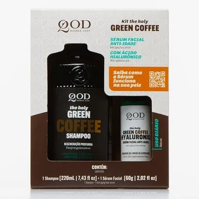 QOD BARBER SHOP Kit The Holy Green Coffee - Shampoo Café Verde 200Ml + Sérum Facial Anti-Idade Café Verde 60G