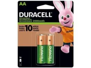 Pilha Recarregável AA Pequena 2500 mAh 2 Unidades - Duracell | R$30