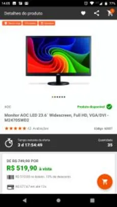 Monitor AOC LED 23.6´ Widescreen, Full HD, VGA/DVI - M2470SWD2 | R$520