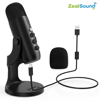 Zealsound microfone condensador profissional, estúdio de gravação, streaming de jogos e podcasting