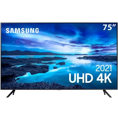 Smart Tv 75 Polegadas Uhd 4k 75au7700 Processador Crystal Tela Sem Limites Samsung Cinza Bivolt