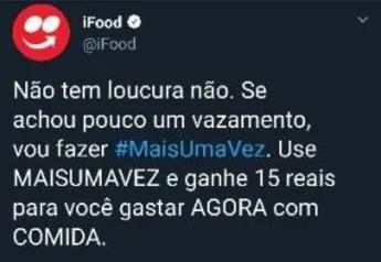 Ifood - Cupom de desconto (R$ 15,00)