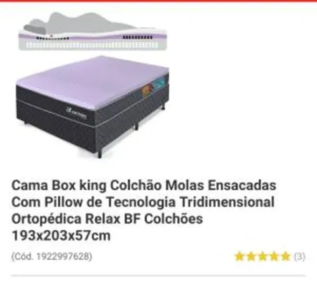 App [AME R$1417] Cama Box king Colchão Molas Ensacadas R$2835