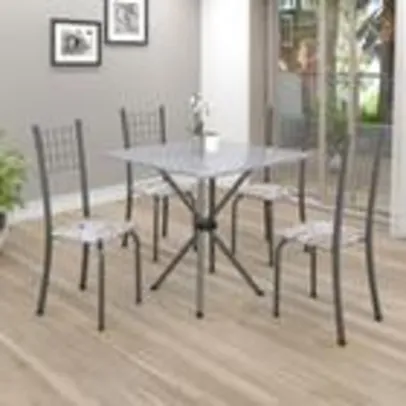 Conjunto de Mesa Tubular 4 Cadeiras 70x70cm Mart Prata com Tampo de Granito Dany Soma Móveis