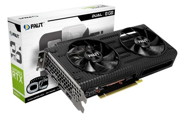 Placa de Vídeo Palit NVIDIA GeForce RTX 3060 Ti Dual OC, LHR, 8GB, GDDR6, DLSS, Ray Tracing, NE6306TS19P2-190AD