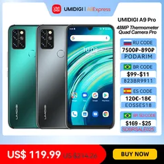 Smartphone Umidigi a9 pro 32/48mp 64gb/4gb 128gb | R$603