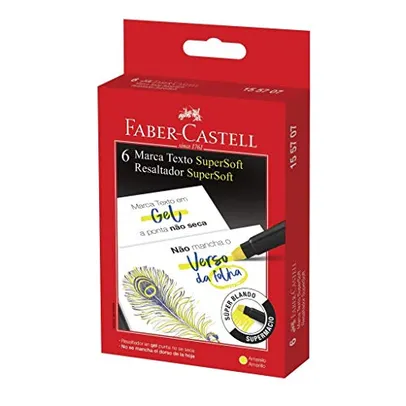 Caneta Marca Texto Gel, Faber-Castell, SuperSoft, 155707, Amarelo, 6 Unidades