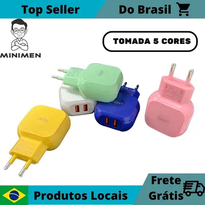 Carregador 5.8A Turbo   P/ Celular com 02 Entradas USB COLORIDO