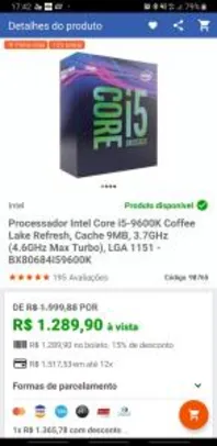 [Ninja Prime] Processador I5 9600K - R$1290