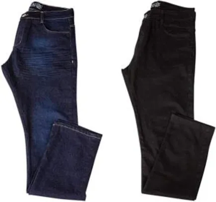 Kit com Duas Calças Masculinas Jeans e Sarja Coloridas com Lycra - Jeans Escuro