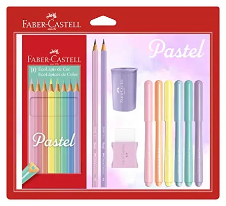 Kit Tons Pastel, Faber-Castell, KIT/PASTEL, Lápis de Cor + Canetinhas + Borracha + Apontador + Grafi
