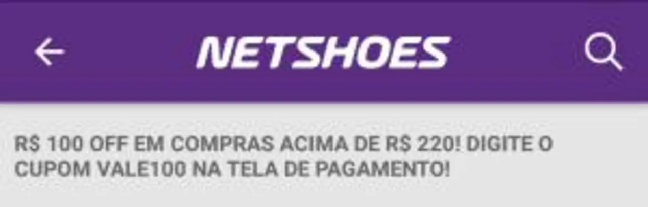 R$100 OFF em compras acima de R$220