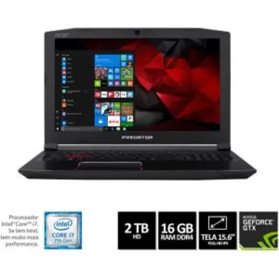 Notebook Acer Predator Helios 300 G3-572-75L9 Intel Core i7, 16GB, 2TB HD  GTX 1060 de 6GB, Win10, 15,6'