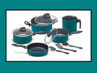 Kit De Panelas 8 Peças Elegan Antiaderente C/ Tampa De Vidro PARA COZINHA COR:VERDE - PUC