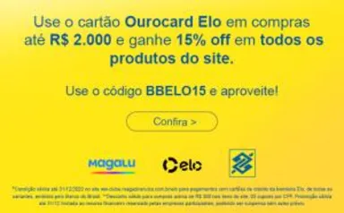 [CC Ourocard Elo] 15% de desconto em compras de até R$2000,00 em todo o site