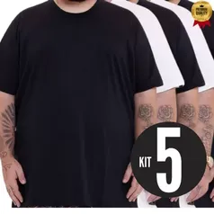 Kit 5 Camisetas Plus Size Masculina 100% Algodão Lisa