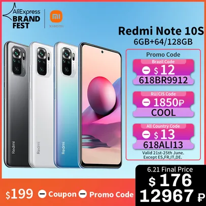 Smartphone Redmi Note 10S 6GB/64GB - R$965