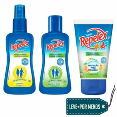 Kit Repelex: 1 Repelente Spray + 1 Repelente Loção + 1 Repelente Kids Gel - R$18,85